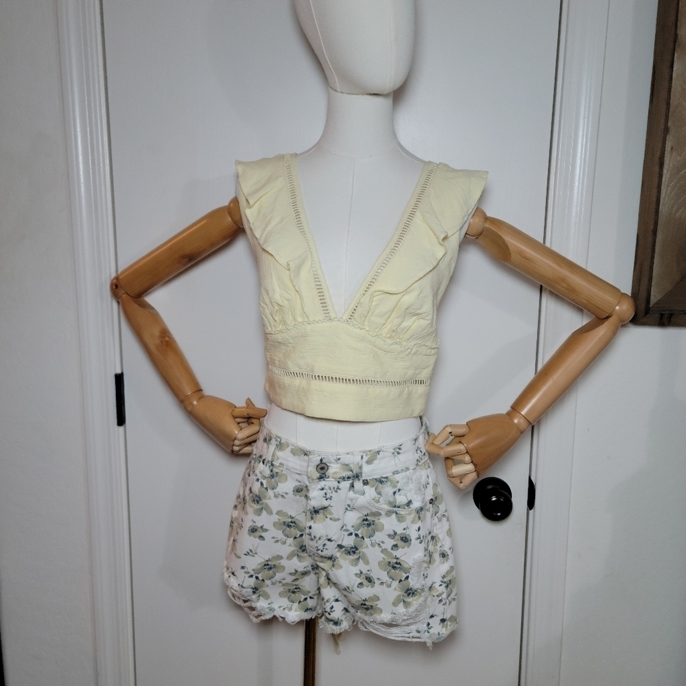 Free People Yellow Lillian Crop Summer Vacation Beach Top Size Large